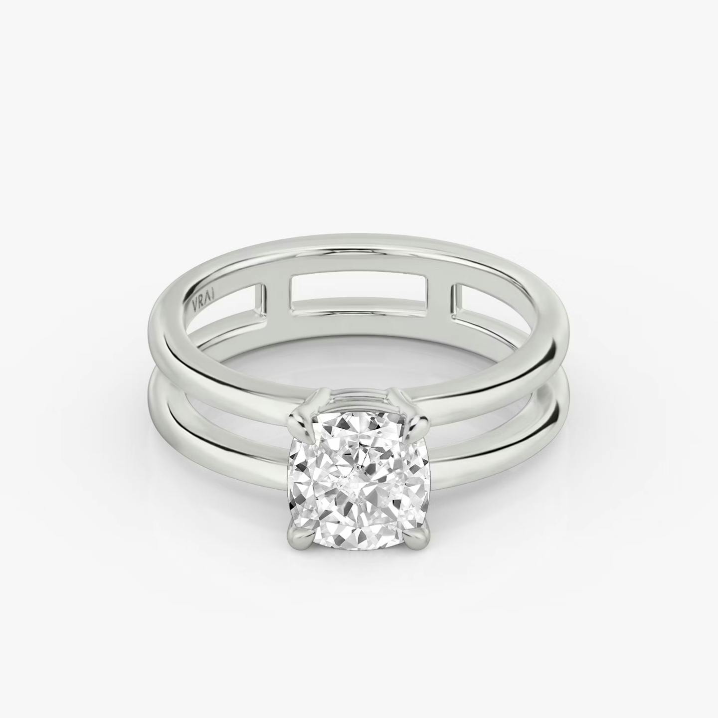 The Double Band | Pavé Cushion | 18k | 18k White Gold | Band: Plain | Diamond orientation: vertical | Carat weight: See full inventory